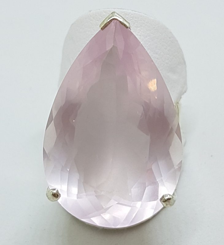 Sterling Silver Large Teardrop Shape Rose Quartz Ring - Cocktail Ring
