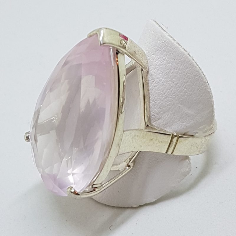 Sterling Silver Large Teardrop Shape Rose Quartz Ring - Cocktail Ring