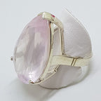 Sterling Silver Large Teardrop Shape Rose Quartz Ring - Cocktail Ring