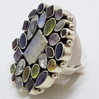 Sterling Silver Large Multi-Coloured Gemstones Cluster Ring