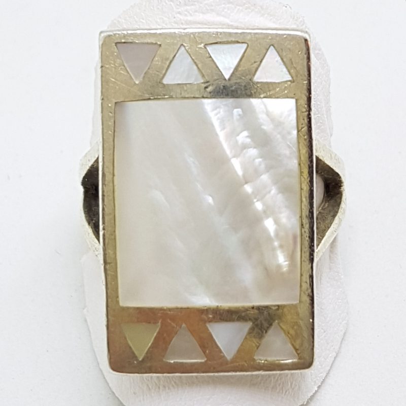 Sterling Silver Mother of Pearl Large Rectangular Ring