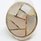 Sterling Silver White Mother of Pearl Large Oval Patterned Ring
