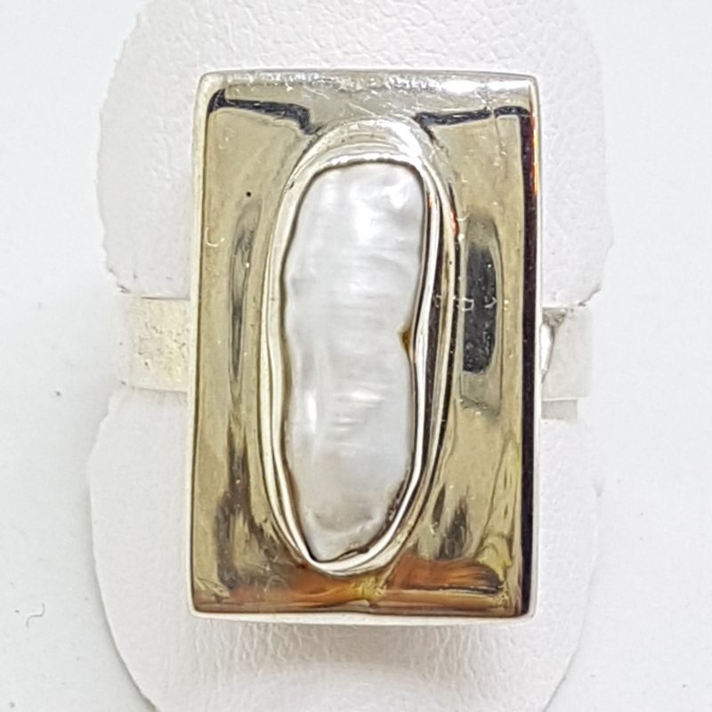 Sterling Silver Blister Pearl Rectangular Ring
