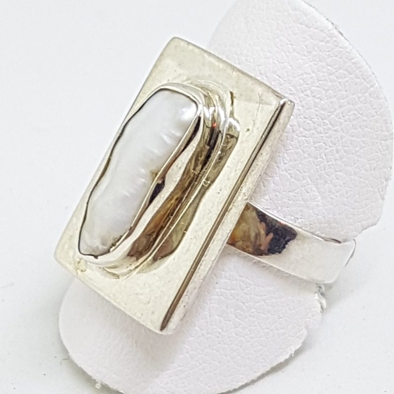Sterling Silver Blister Pearl Rectangular Ring