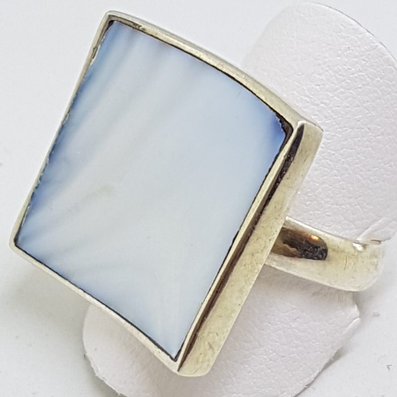 Sterling Silver Square Blue Mother of Pearl Ring