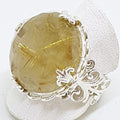 Sterling Silver Rutilated Quartz Large Round Ornate Ring