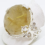 Sterling Silver Rutilated Quartz Large Round Ornate Ring