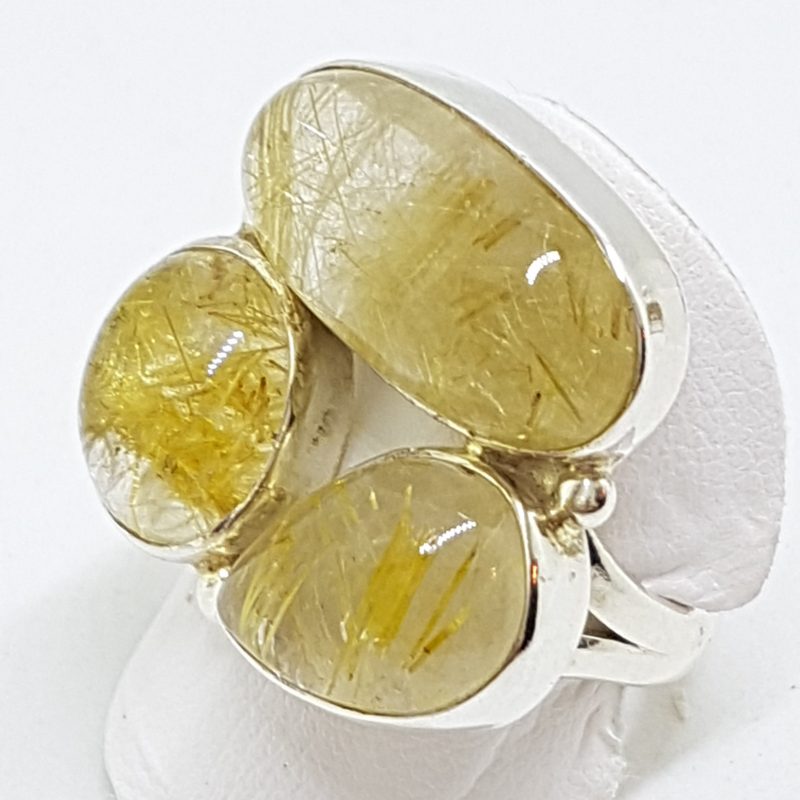 Sterling Silver Rutilated Quartz Large Chunky Cluster Ring
