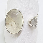 Sterling Silver Wide Open Band Oval and Round Moonstone Ring