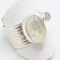 Sterling Silver Wide Open Band Oval and Round Moonstone Ring