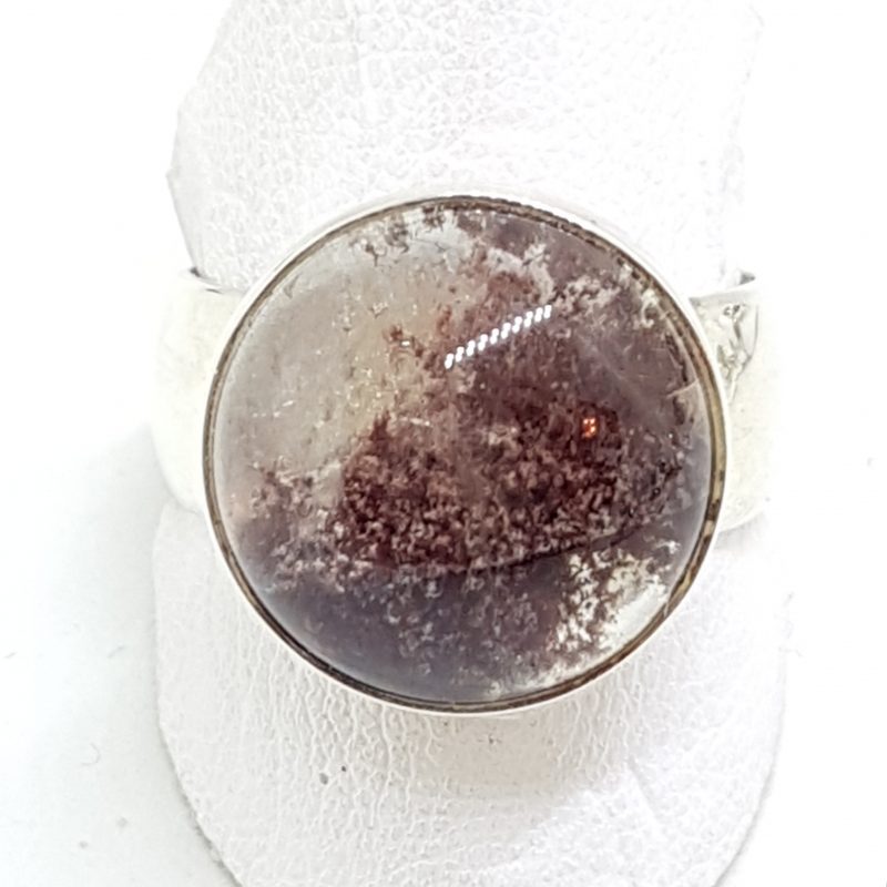 Sterling Silver Round Phantom Quartz on Wide Band Ring