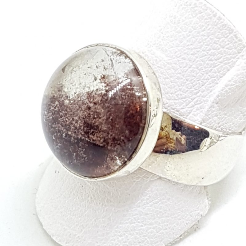 Sterling Silver Round Phantom Quartz on Wide Band Ring
