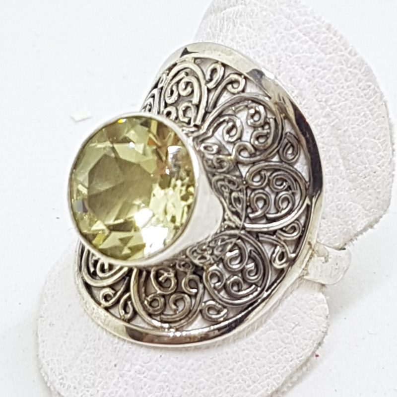 Sterling Silver Ornate Filigree Lemon Citrine Ring
