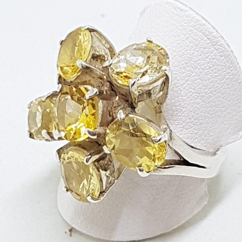 Sterling Silver Large Flower Cluster Citrine Ring