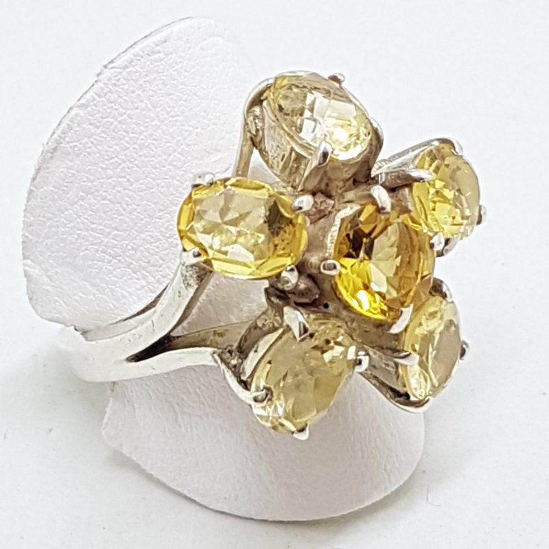 Sterling Silver Large Flower Cluster Citrine Ring
