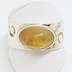 Sterling Silver Oval Rutilated Quartz in Wide Band Ring with Wave Design