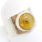 Sterling Silver Round Rutilated Quartz in Wide Band Ring