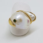 14ct Yellow Gold Large Baroque Pearl with Emerald Ring – Handmade