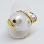 14ct Yellow Gold Large Baroque Pearl with Emerald Ring – Handmade
