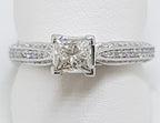 Stunning 18ct White Gold Princess Cut Diamond Engagement Ring - Square set High with Diamonds along shoulder