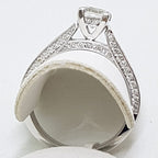 Stunning 18ct White Gold Princess Cut Diamond Engagement Ring - Square set High with Diamonds along shoulder