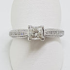 Stunning 18ct White Gold Princess Cut Diamond Engagement Ring - Square set High with Diamonds along shoulder