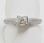 Stunning 18ct White Gold Princess Cut Diamond Engagement Ring - Square set High with Diamonds along shoulder