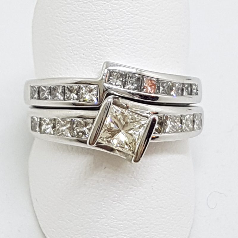 14ct White Gold Diamond Engagement &amp; Wedding Ring Set