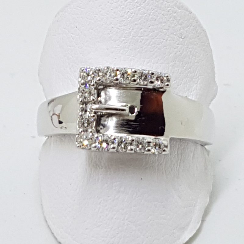 9ct White Gold Diamond Belt Buckle Ring
