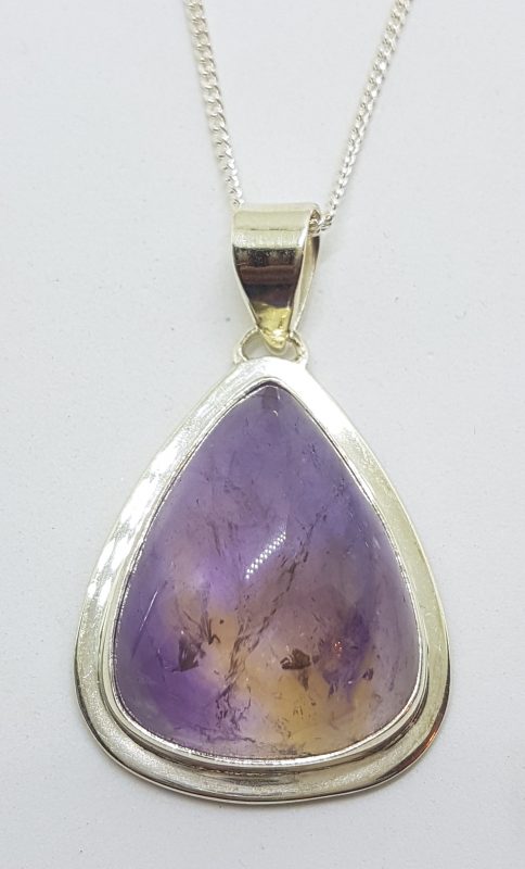 Sterling Silver Large Cabochon Teardrop Ametrine Pendant on Chain