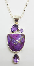 Sterling Silver Purple Mohave Copper Turquoise with Amethyst Pendant on Sterling Silver Chain
