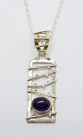 Sterling Silver Cabochon Amethyst Rectangular Pendant on Chain