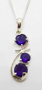 Sterling Silver Long Ornate Twist Amethyst Drop Pendant on Silver Chain