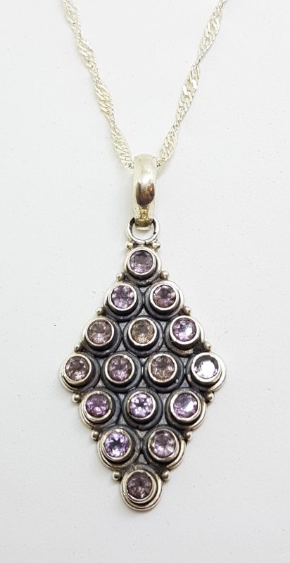 Sterling Silver Long Marquis Cluster Amethyst Pendant on Chain