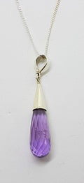 Sterling Silver Long Amethyst Drop Pendant on Chain