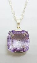Sterling Silver Laser Cut Square Amethyst Pendant on Sterling Silver Chain