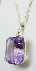 Sterling Silver Laser Cut Square Amethyst Pendant on Sterling Silver Chain