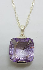 Sterling Silver Laser Cut Square Amethyst Pendant on Sterling Silver Chain