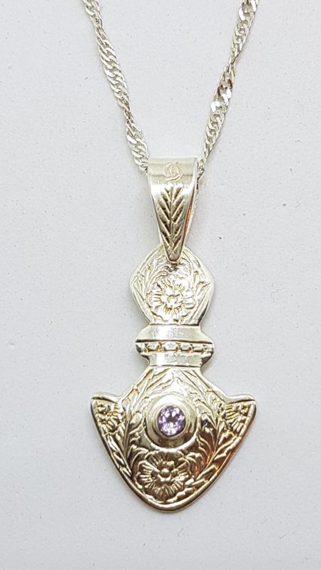 Sterling Silver Amethyst Shield Shape Pendant on Chain