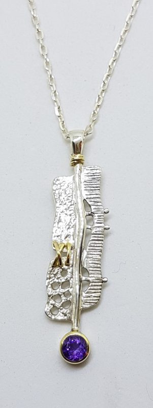 Sterling Silver Amethyst Long Pendant on Chain
