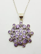 Sterling Silver Amethyst Large Round Cluster Pendant on Silver Chain