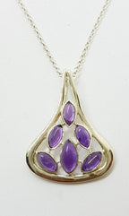 Sterling Silver Amethyst Large Teardrop Cluster Pendant on Chain