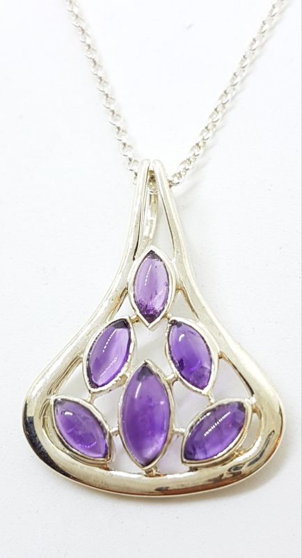 Sterling Silver Amethyst Large Teardrop Cluster Pendant on Chain