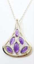 Sterling Silver Amethyst Large Teardrop Cluster Pendant on Chain