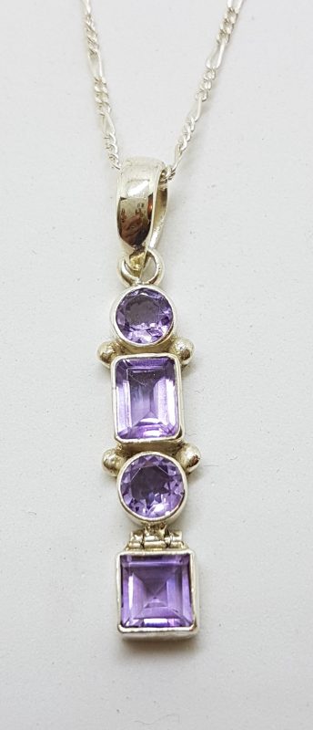Sterling Silver Long Amethyst Pendant on Chain