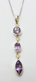 Sterling Silver Long Amethyst Drop Pendant on Chain