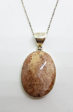 Sterling Silver Large Oval Fossilized Coral Pendant on Silver Chain
