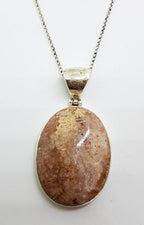 Sterling Silver Large Oval Fossilized Coral Pendant on Silver Chain