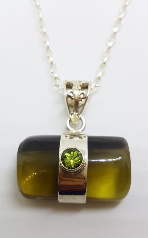 Sterling Silver Smokey Citrine and Peridot Pendant on Silver Chain