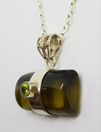 Sterling Silver Smokey Citrine and Peridot Pendant on Silver Chain
